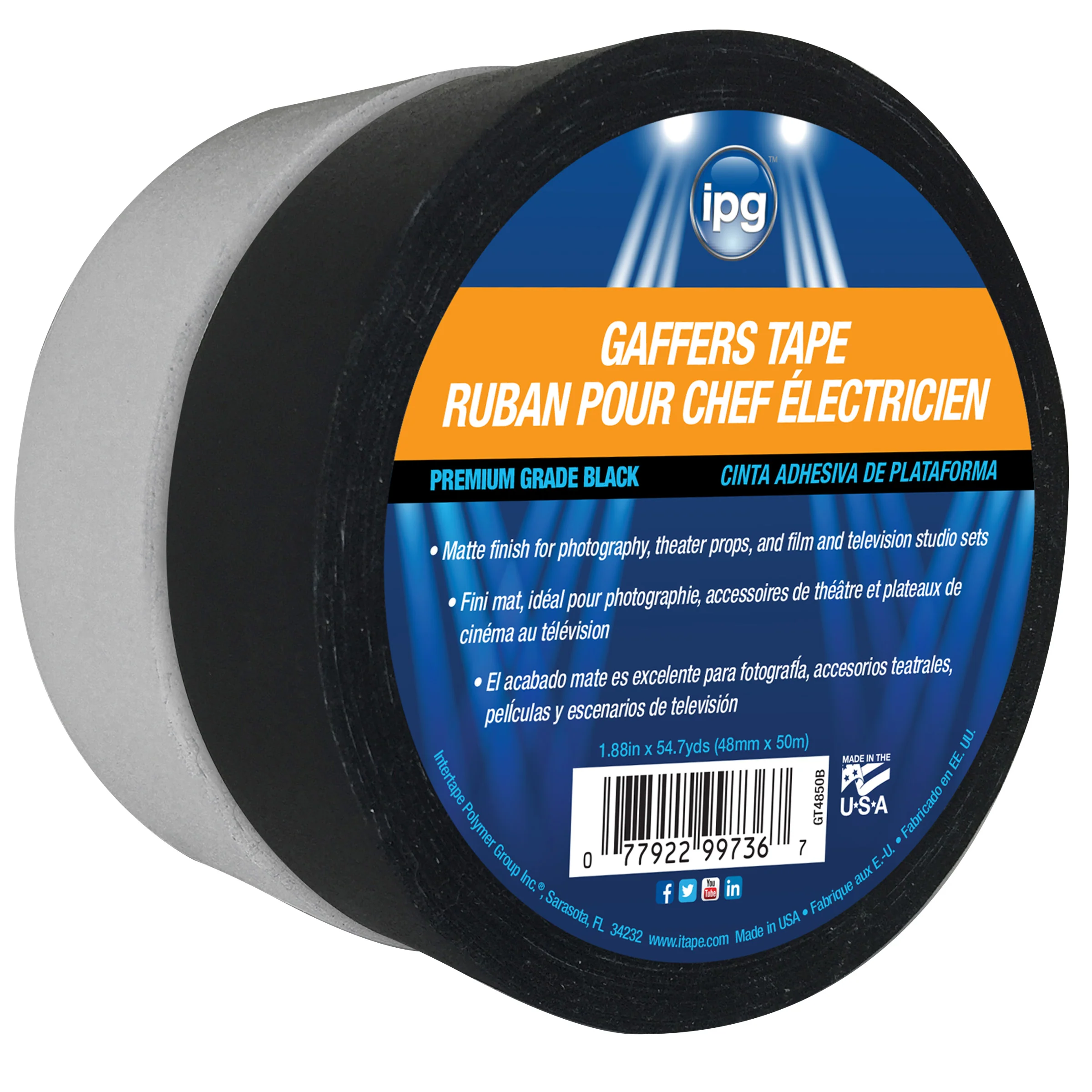 Intertape 5638 Gaffer's Tape Matte Finish Cloth Tape - 5638 Black 1.87