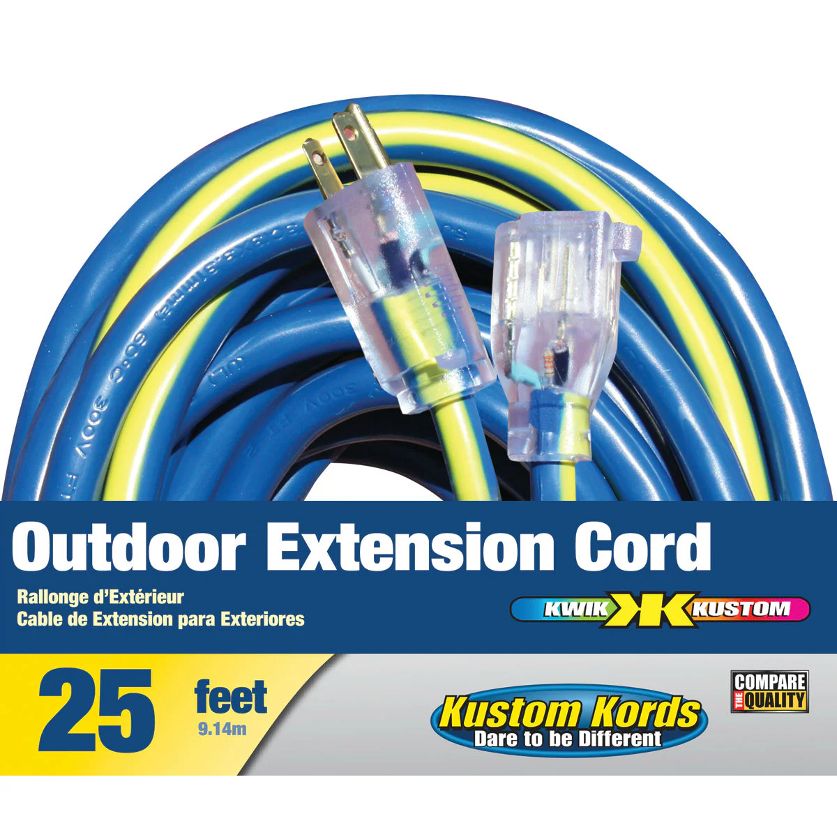 Voltec 05-00347 25' 12/3 SJTW U/G Blue Extension Cord W/Lighted End - Mactool Shop