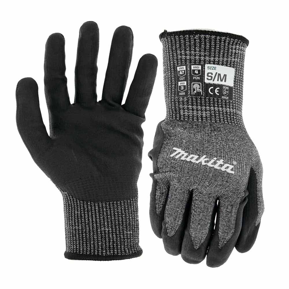 Makita T-04139 Advanced FitKnit Cut Level 7 Nitrile Coated Dipped Gloves (Small/Medium) - Mactool Shop