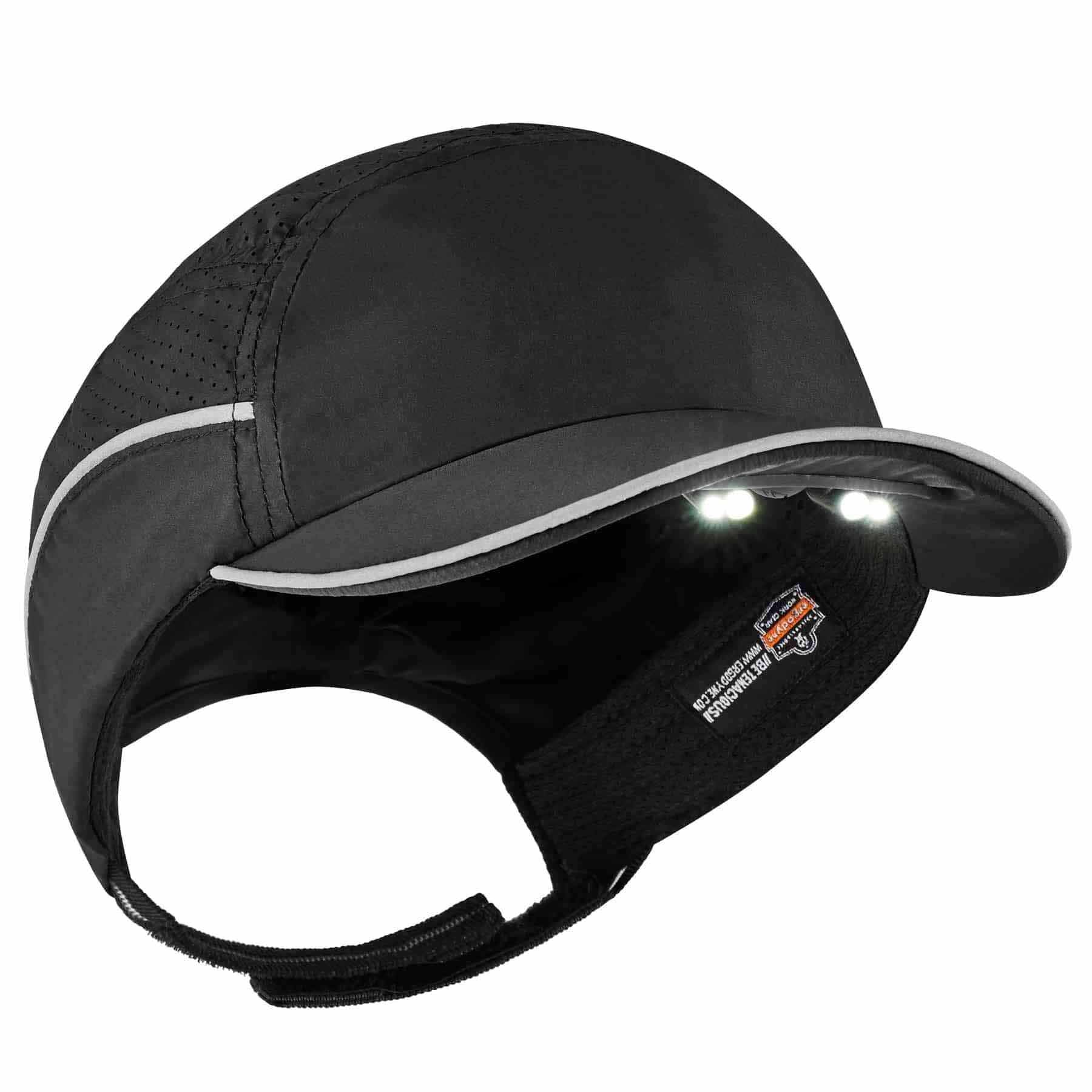 Ergodyne 23368 8965 Short Brim Black Lightweight Bump Cap Hat + LED Lighting - Mactool Shop